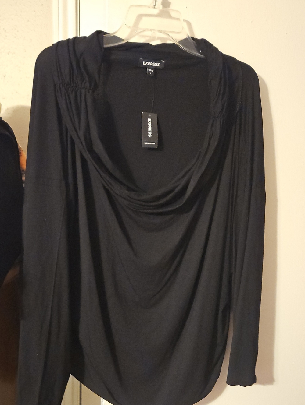 Express Black Draped Cowl Neck Long Sleeve Top